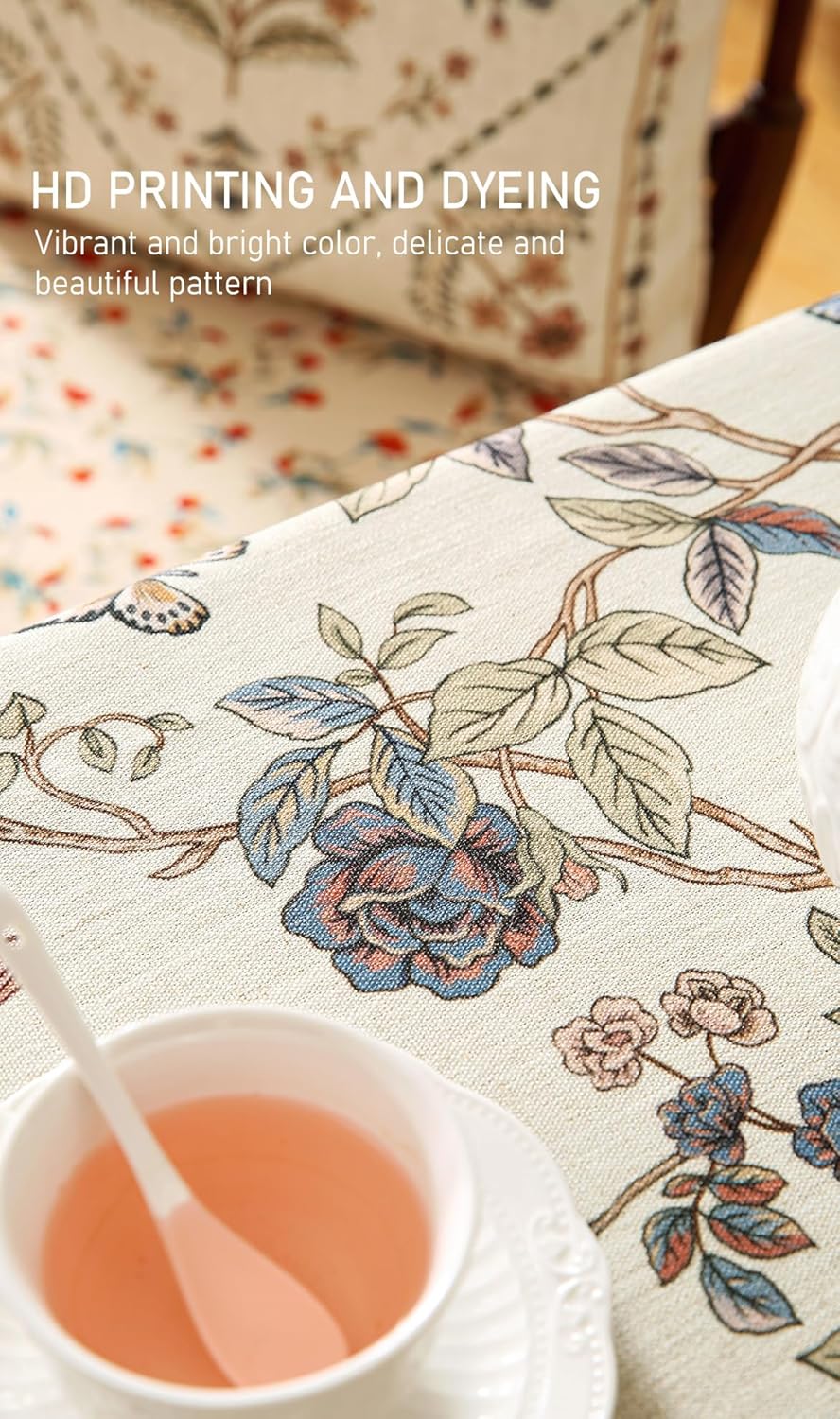 ISAENNE Designer French Light Beige Small Square Tablecloth,Linen Florals and Birds Pattern Table Cloth,Anti-Wrinkle Decorative Tablecloths for Dining Thanksgiving Kitchen,55"*55"-Cornucopia