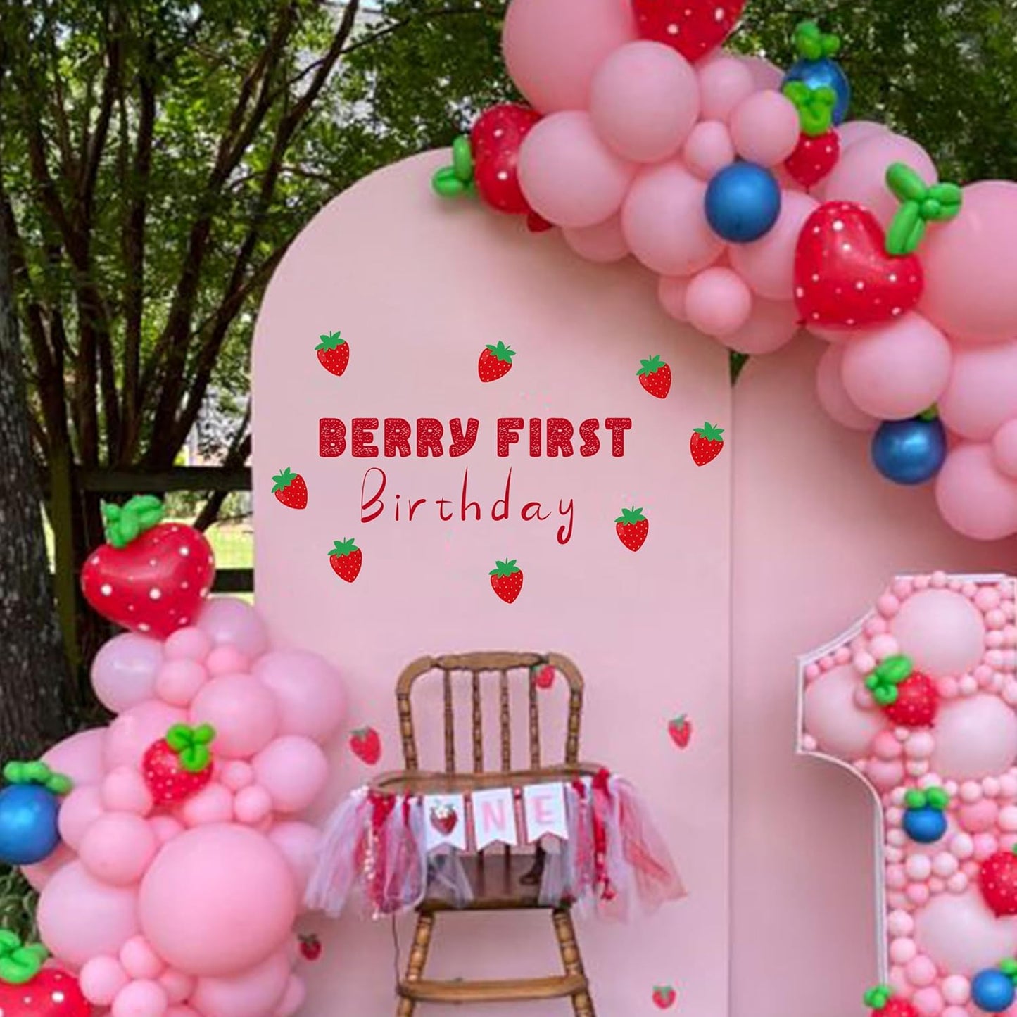 Berry First Birthday Decal - Strawberry Berry Theme Baby 1st Birthday Party Decorations Supplies Wall Sticker,Berry First Birthday Sign Balloon Arch Background Wall Decoration Sticker