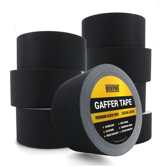 Lockport Black Gaffers Tape 3 inch x 30 Yards - 8 Pack Pro Black Gaff Tape - Bulk Pack - No Residue, Water Resistant, Non- Reflective, Easy Tear - Multipurpose