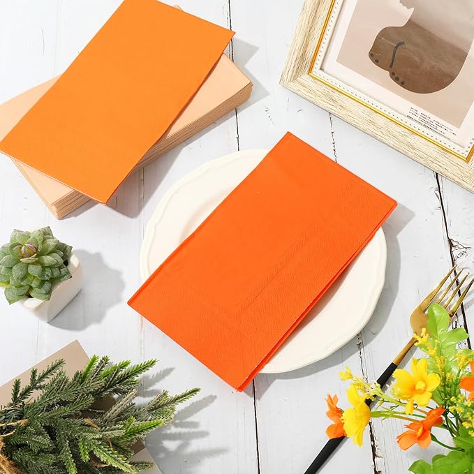 Whaline 150Pcs Orange Guest Paper Napkins 3 Colors Orange Dinner Hand Napkin Towel 3 ply Disposable Napkins for Holiday Bathroom Wedding Birthday Party Table Decor Supplies