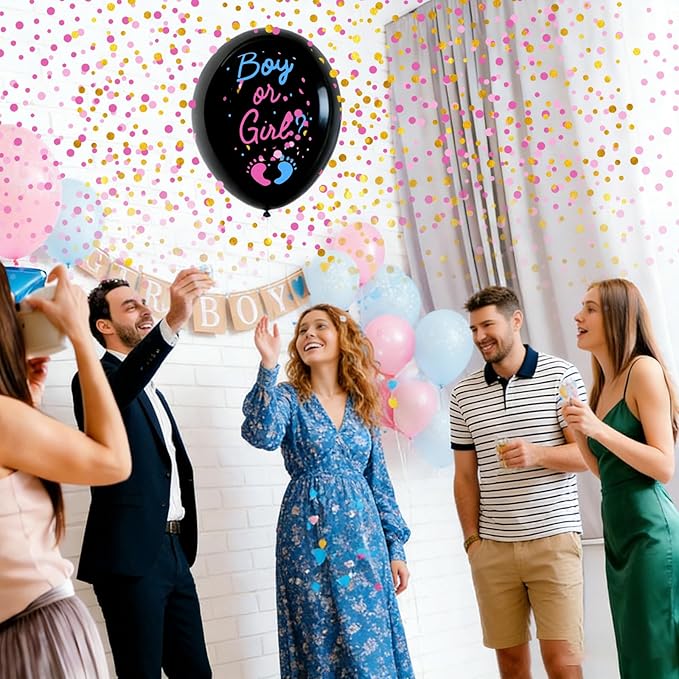 Gender Reveal Balloon 2 Pack, 36 Inch Black Balloons with Pink Blue Hearts Confetti for Boy or Girl Baby Gender Reveal Ideas Baby Shower Party Decorations Kit