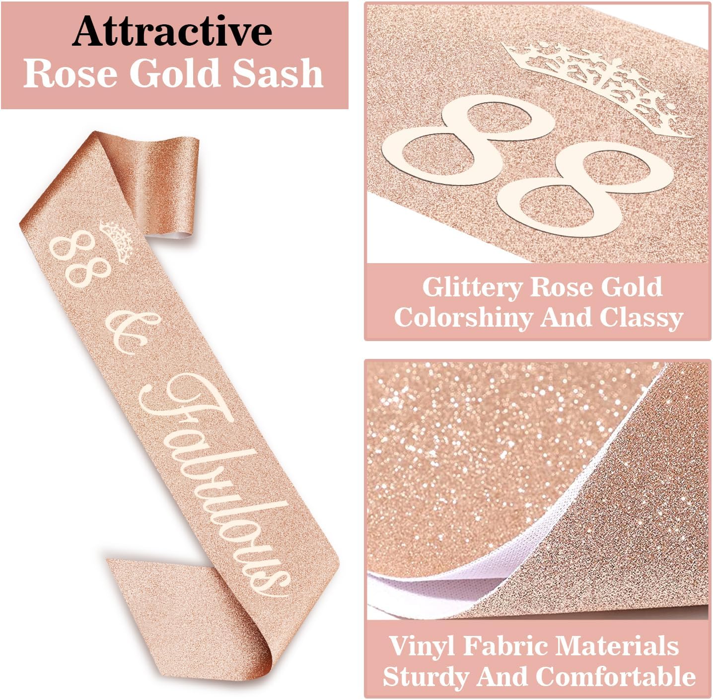 88th Birthday Decorations for Women, Including Birthday Sash and Tiara, Cake Topper and Number Candles, 88 Year Old Gifts for Women