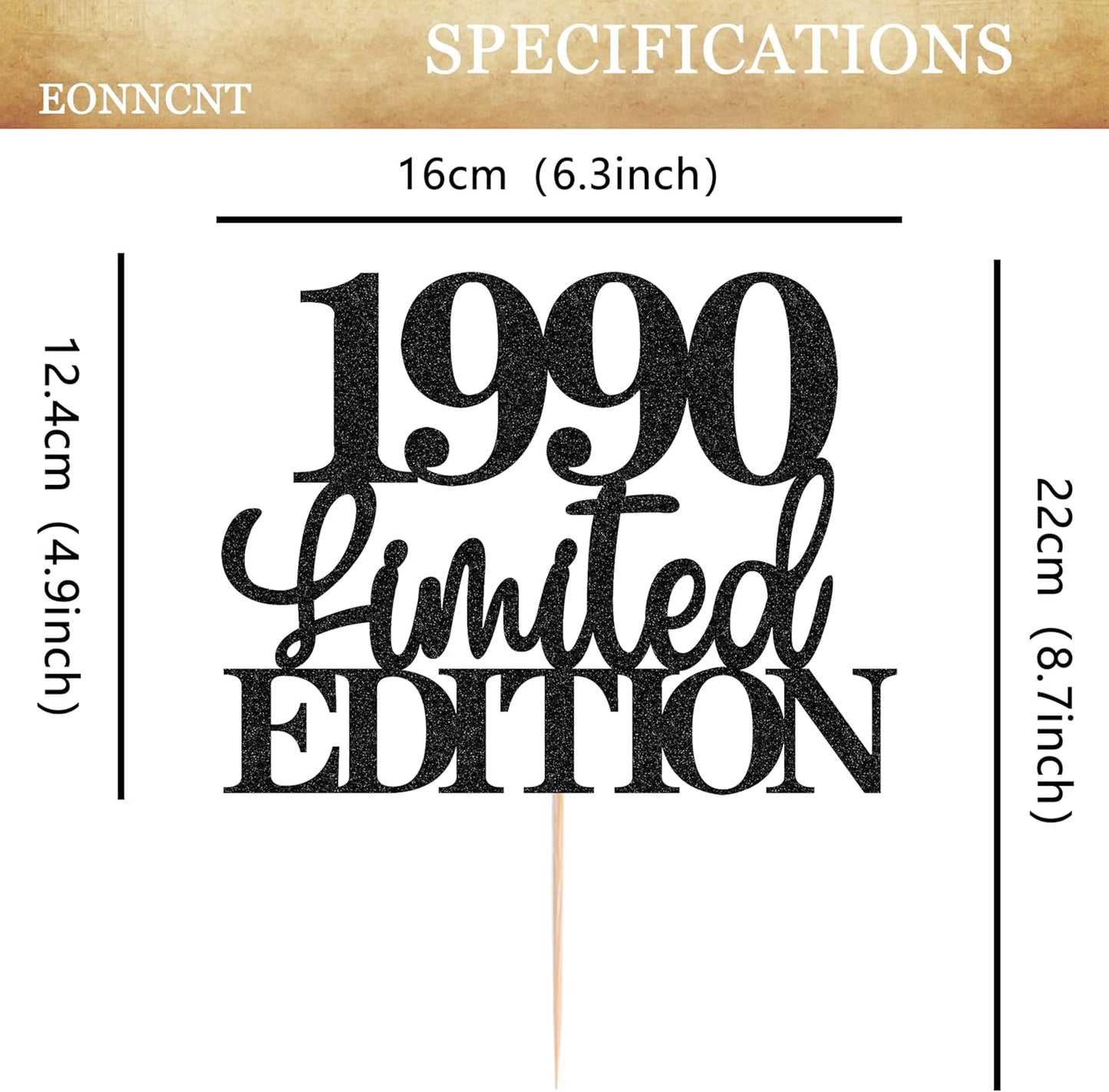 Limited EDITION 1990 Cake Topper - Black Glitter Happy 35th Birthday Party Cake Decoration Supplies, Cheer to 35 Years Cake Bunting Decor for 35th Birthday Party Photo Booth Props