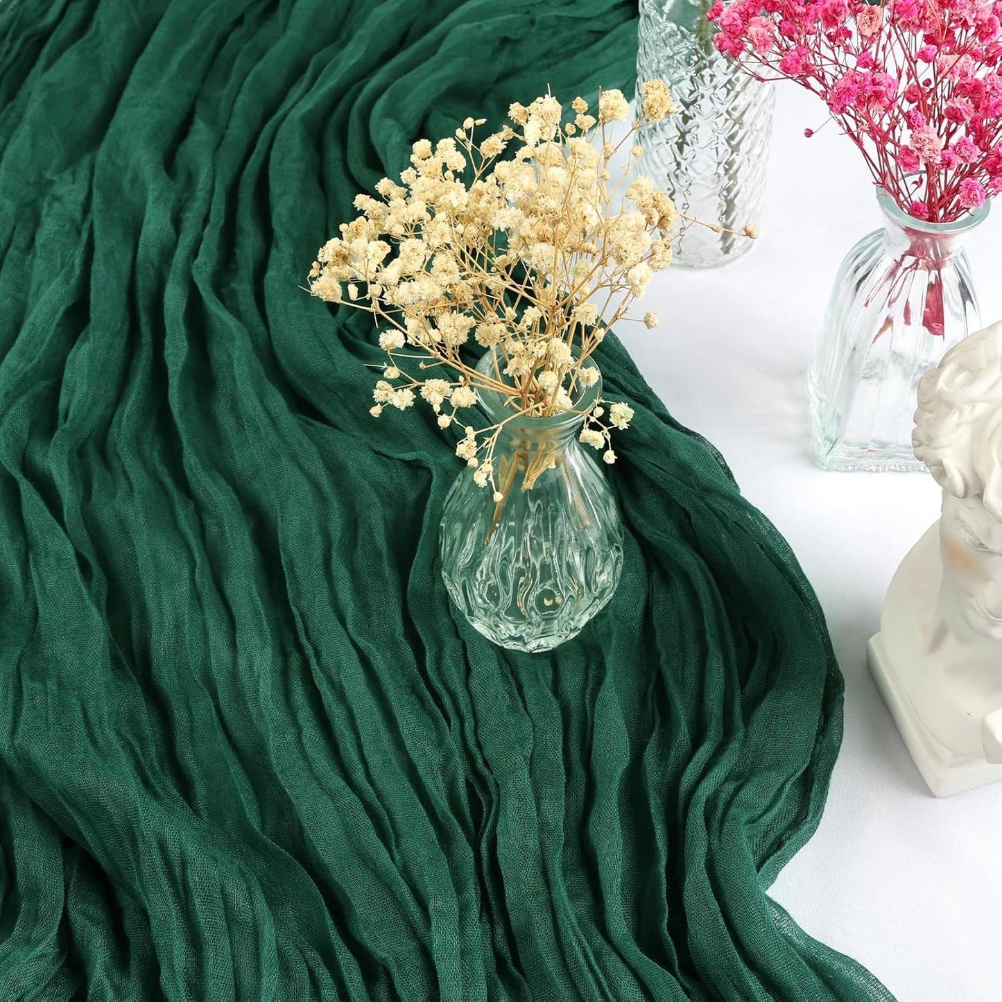 12 Pack 10FT Christmas Table Runner Emerald Green Cheesecloth 35x120 Inch Gauze Rustic Boho Table Runner Cheese Cloth for Wedding Decor Birthday Party Bridal Baby Shower Table Centerpiece Decoration