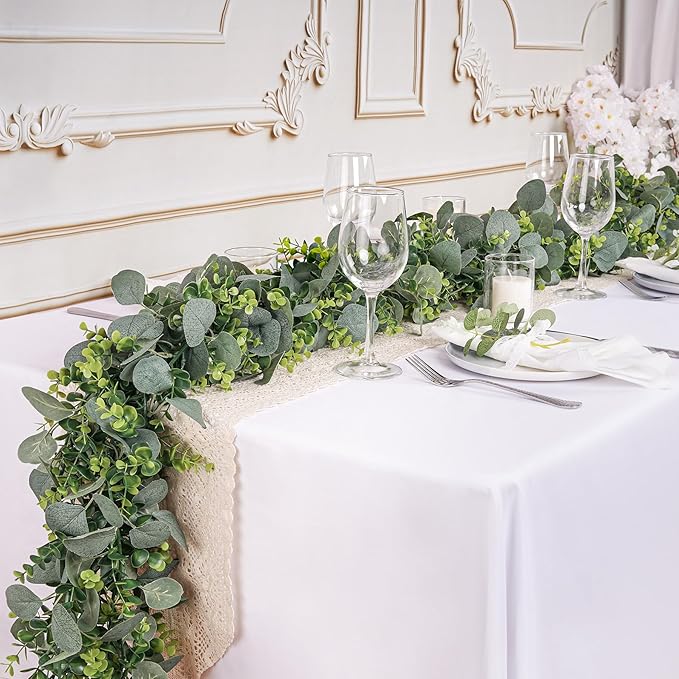 2 Pcs Eucalyptus Garland,5.9 FT Artificial Greenery Garland Fake Vines Flower Garlands for Wedding Table Centerpieces Arch Indoor Outdoor Wall Backdrop Decorations