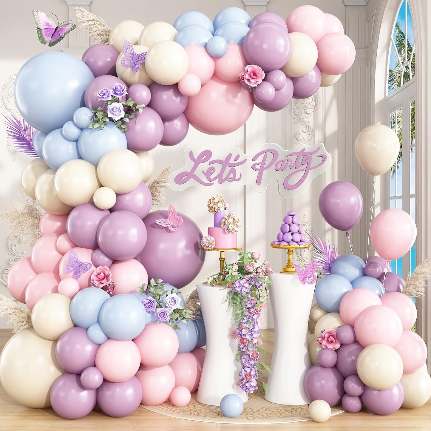 Pink Blue Purple Balloon Garland Arch Kit, 148Pcs Pastel Nude Balloons Arch Kit for Baby Shower Wedding Bridal Shower Floral Birthday Party Decorations