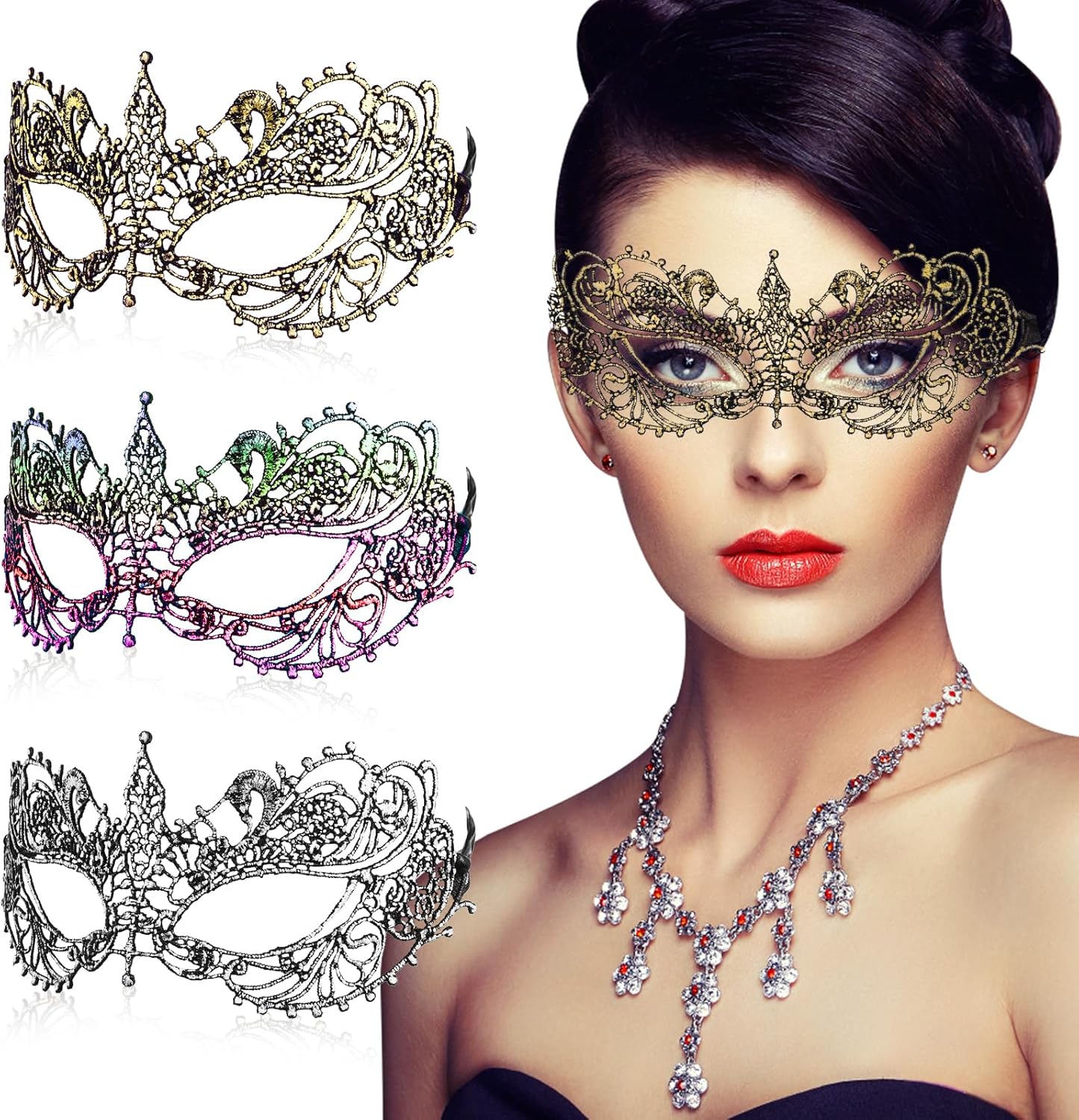 3 Pcs Adult Masquerade Mask Mysterious Fun Lace Masks for Couples Women Man Lace Headpiece Disguise for Costumes