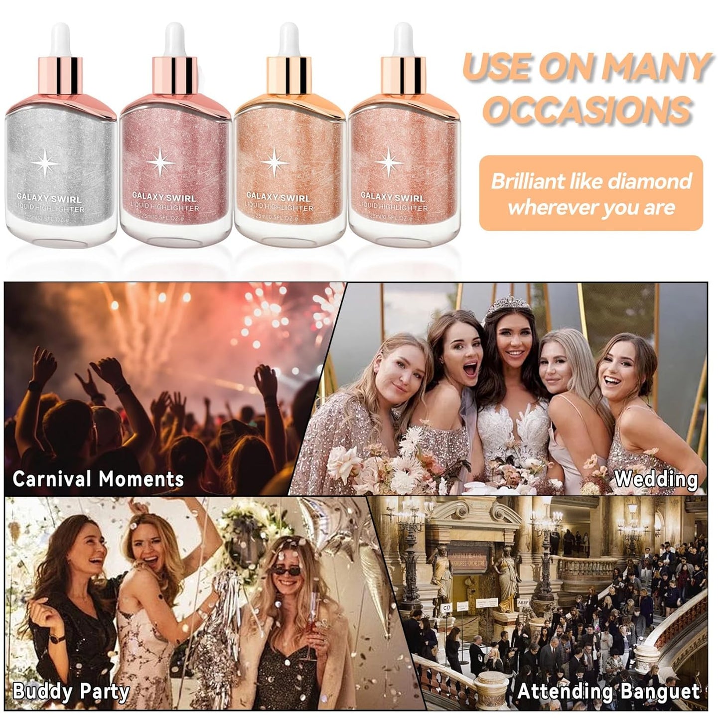 Liquid Highlighter Makeup, Long Lasting Multifunctional Luminous Glow Stick, Sparkly Glitter Body Face Shimmer Liquid Luminizer Sticks, Waterproof, Smooth, Blendable Cream Illuminator 04#