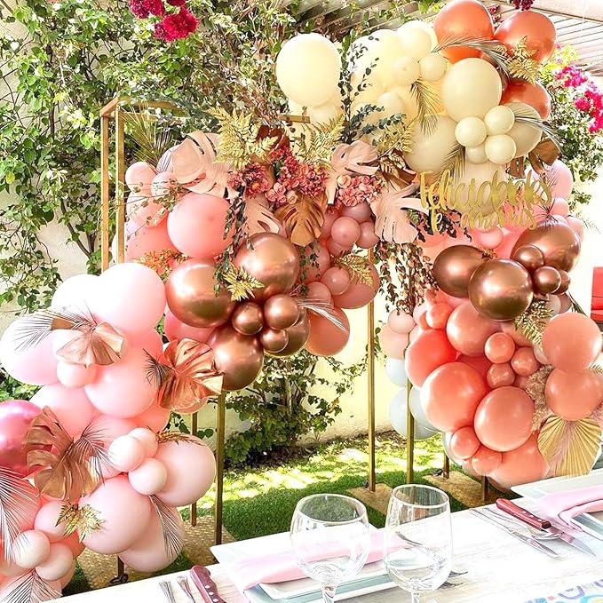 Dusty Pink Balloons Set, 60pcs 12 inch Retro Blush Pink Ivory White Metallic Rose Gold Nude Beige Latex Balloons Kit for Girls Women Birthday Bridal Baby Shower Weddings Party Decoration