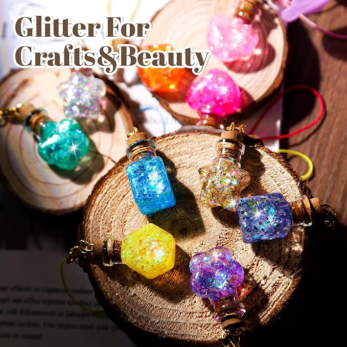 LEOBRO Chunky Glitter, 24 Colors Iridescent Glitter for Crafts, Resin, Sequins for Crafts, Tumblers, Hair Face Body Nail, DIY Party Decorations