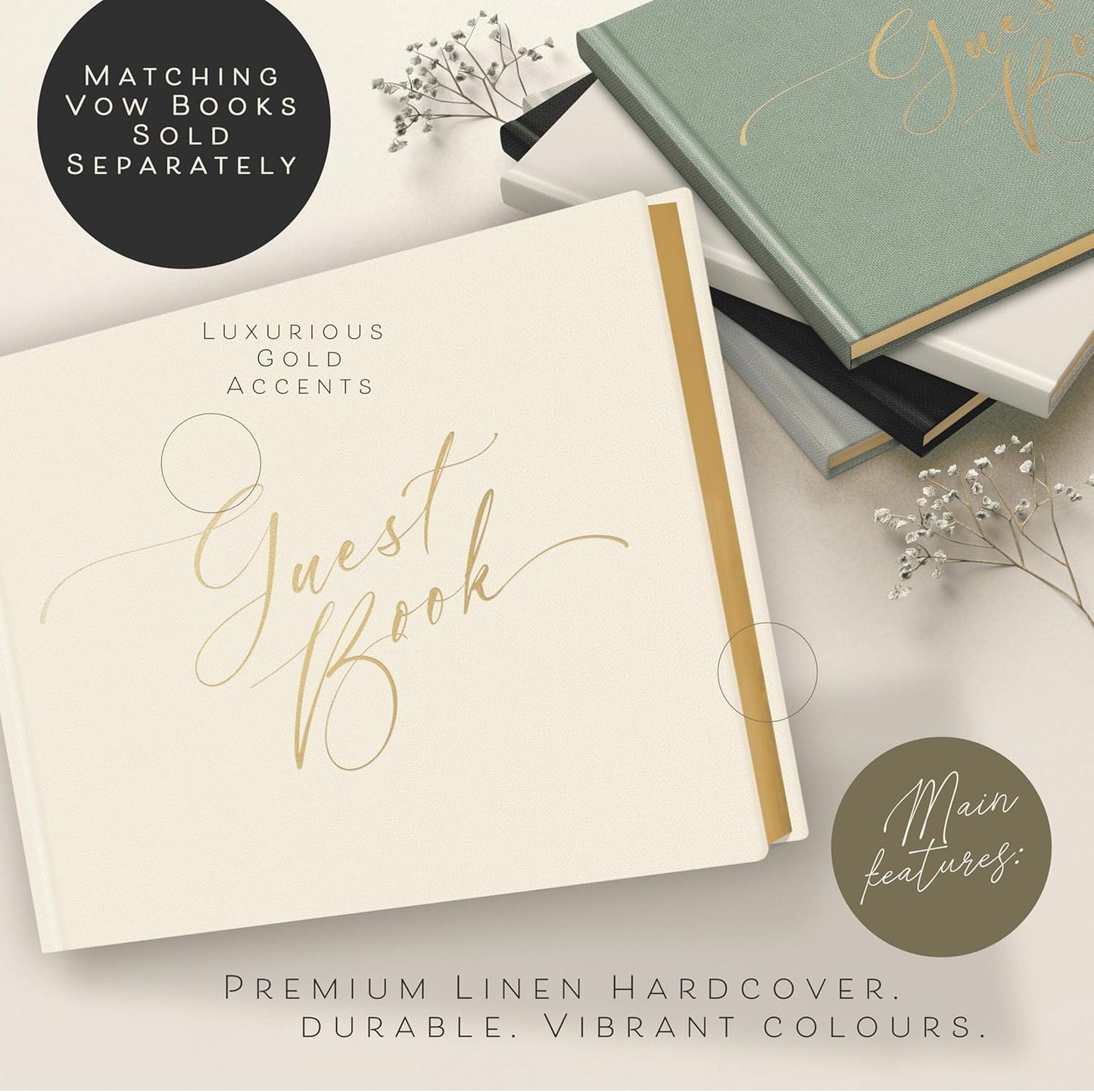 ARTESORI Wedding Guest Book for Reception — Gold-Foiled Guestbook to Sign in, Elegant Baby Shower Guest Book for Party & Birthday — Photo & Polaroid Guest Book for Wedding & Bridal Shower (Ivory)