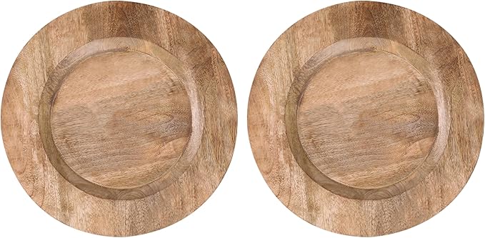 Lightnpro Natural Wood Dinner Plates - Wooden Round Charcuterie Boards, Serving Platters for Food, Cheese Tray, Dessert Salad Plate, Wood Charger Plates - Set of 2, 13 Inch