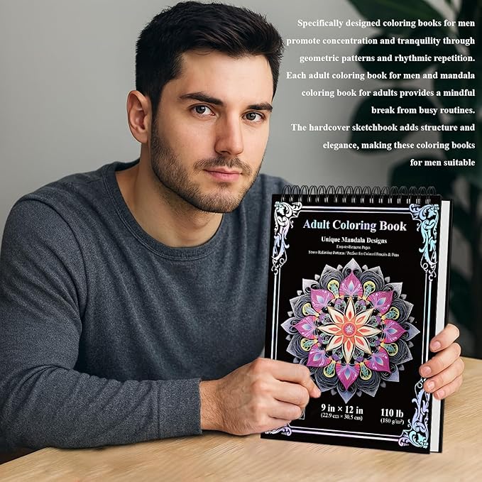 Mandala Coloring Book for Adults Hardcover: 50 Unique Designs Spiral Coloring Book for Adults with Perforated Pages. (Mandala Designs, 9 x 12 inches, 50 Sheets)