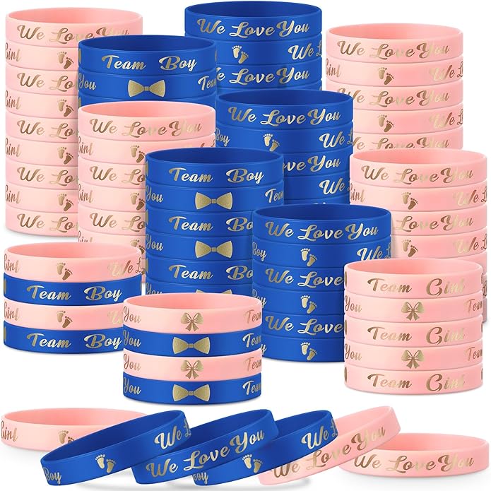 Jetec 60 Pieces Gender Reveal Bracelets, Team Boy Silicone Wristbands and Team Girl Rubber Bracelets for Gender Reveal Ideas Party Supplies Decorations