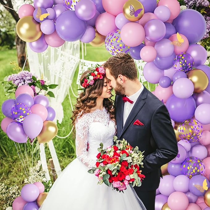Purple Pink Butterfly Balloon Garland Arch Kit, Butterfly Baby Shower Decorations for Girl Women, Pink and Purple Gold Confetti Balloons for Birthday Bridal Shower Mothers Day Party Decorations
