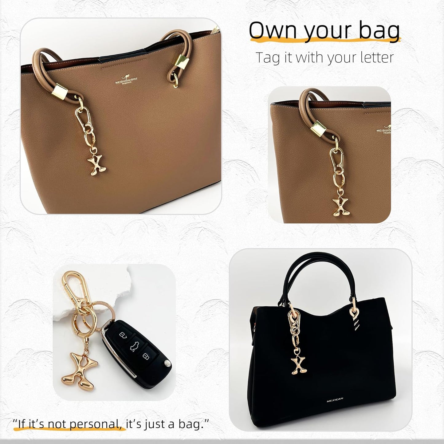 Gold Bubble Heart Initial Bag Charms for Handbags – Cute Initial Letter Keychain for Women, Purse Charms, Gold Gift