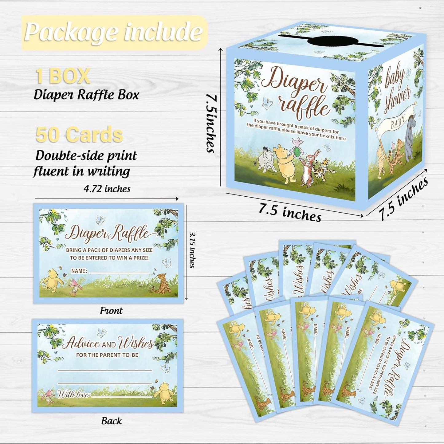 50PCS Winnie the Pooh Baby Shower Decorations-Winnie Baby Shower Games-Pooh Party Decorations-Baby Shower Diaper Raffle Box-blue2