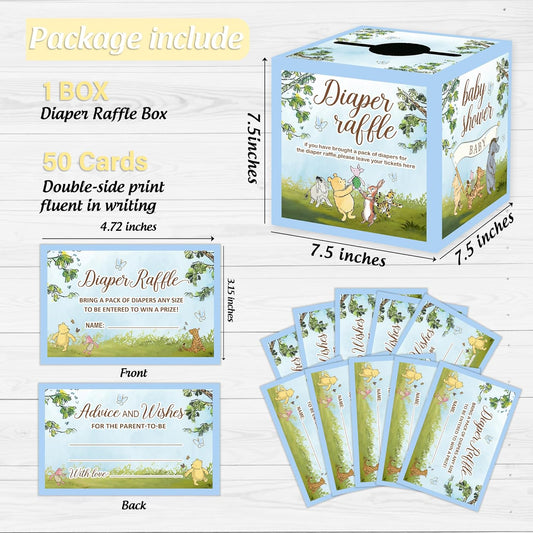 50PCS Winnie the Pooh Baby Shower Decorations-Winnie Baby Shower Games-Pooh Party Decorations-Baby Shower Diaper Raffle Box-blue2