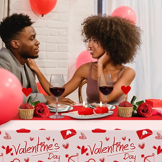 Childom Valentines Day Tablecloth for Valentines Day Decorations Party,3 Pack Disposable Plastic Valentines Table Cloths 54" x 108" Pink Table Cover,Valentines Decor for Wedding Engagement Anniversary