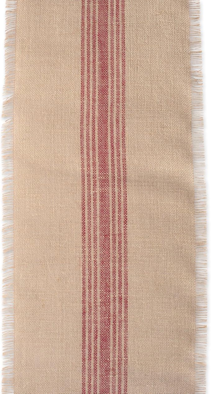 DII Jute Burlap Collection Kitchen Tabletop, Table Runner, 14x72, Middle Stripe Barn Red