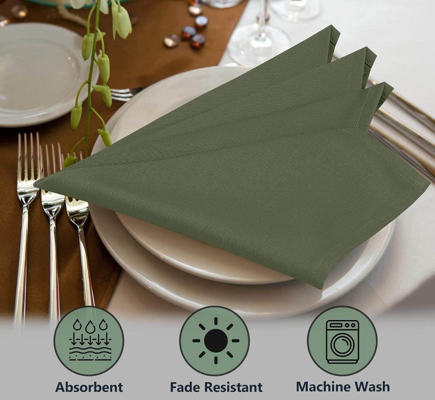 Ruvanti Cloth Napkins Set of 6, 18x18 Inches Napkins Cloth Washable, Soft, Durable, Absorbent, Cotton Blend. Table Dinner Napkins Cloth for Hotel, Lunch, Restaurant, Wedding Parties - Matine Olive