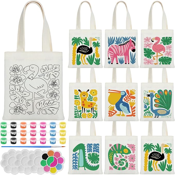 Aliceset 16 Pcs Color Your Own Bag Canvas Tote Bag for Painting 7.9'' x 8.6'' Mini Doodle DIY Craft Gift Reusable Cotton Bulk