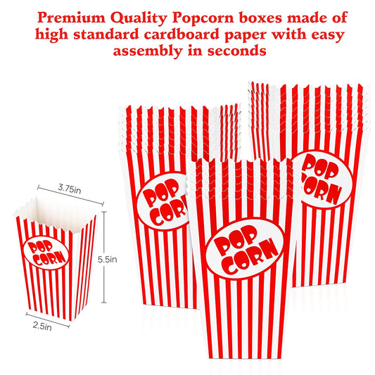 Zahaat 100 Mini Popcorn Boxes 5.5 Inches Tall Red and White Popcorn Bags Mini Pop Corn Buckets and Container for Movie Theater, Home, Carnival Party, Decorations