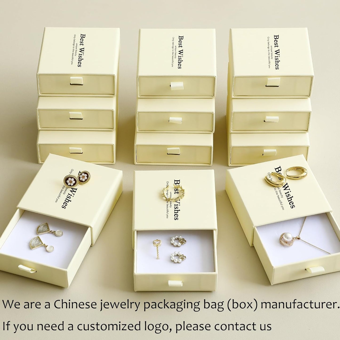 40Pcs Beige Small Jewelry Boxes 3.54×3.54×1.26in Cardboard Jewelry Gift Boxes Jewelry Packaging for Small Business for Necklace Ring Bracelet Earring Display Box