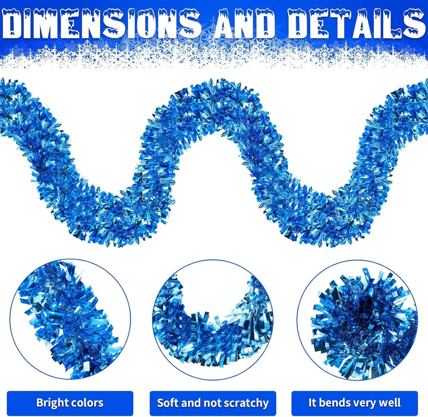 Dingion 59 Feet Christmas Tinsel Garland Metallic Twist Ornaments Hanging Glitter Xmas Garland for Christmas Tree Indoor Outdoor Decoration Party Supplies