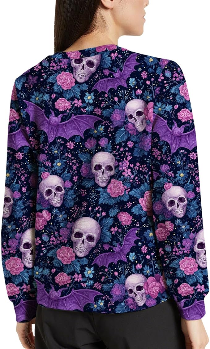 LIZALIG Pullover Cute Sweatshirt Orange Skeleton Fall Festive FunWomens Design Bat Holiday Party Outings Pumpkin Print