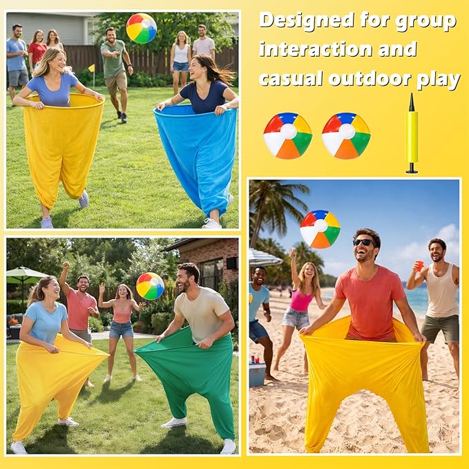 Granny Pants Yard Game for Adults, 2PCS Outdoor Granny Pants Set with 10 Bouncy Balls, 2 Air Pumps & 2 Flags, Fun Backyard Game for Family Gatherings and Group Parties