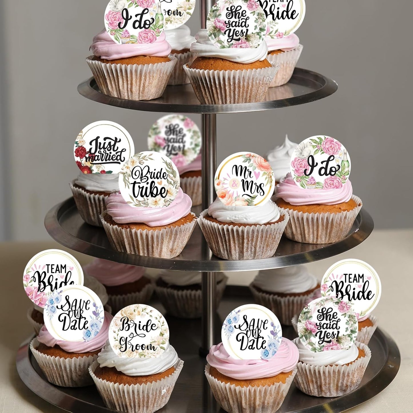 36PCS Edible Floral Bride to Be Cupcake Toppers Wafer Paper Love I Do Cupcake Decoration Miss to Mrs Cupcake Picks for Bridal Shower Bachelorette Wedding Party Supplies