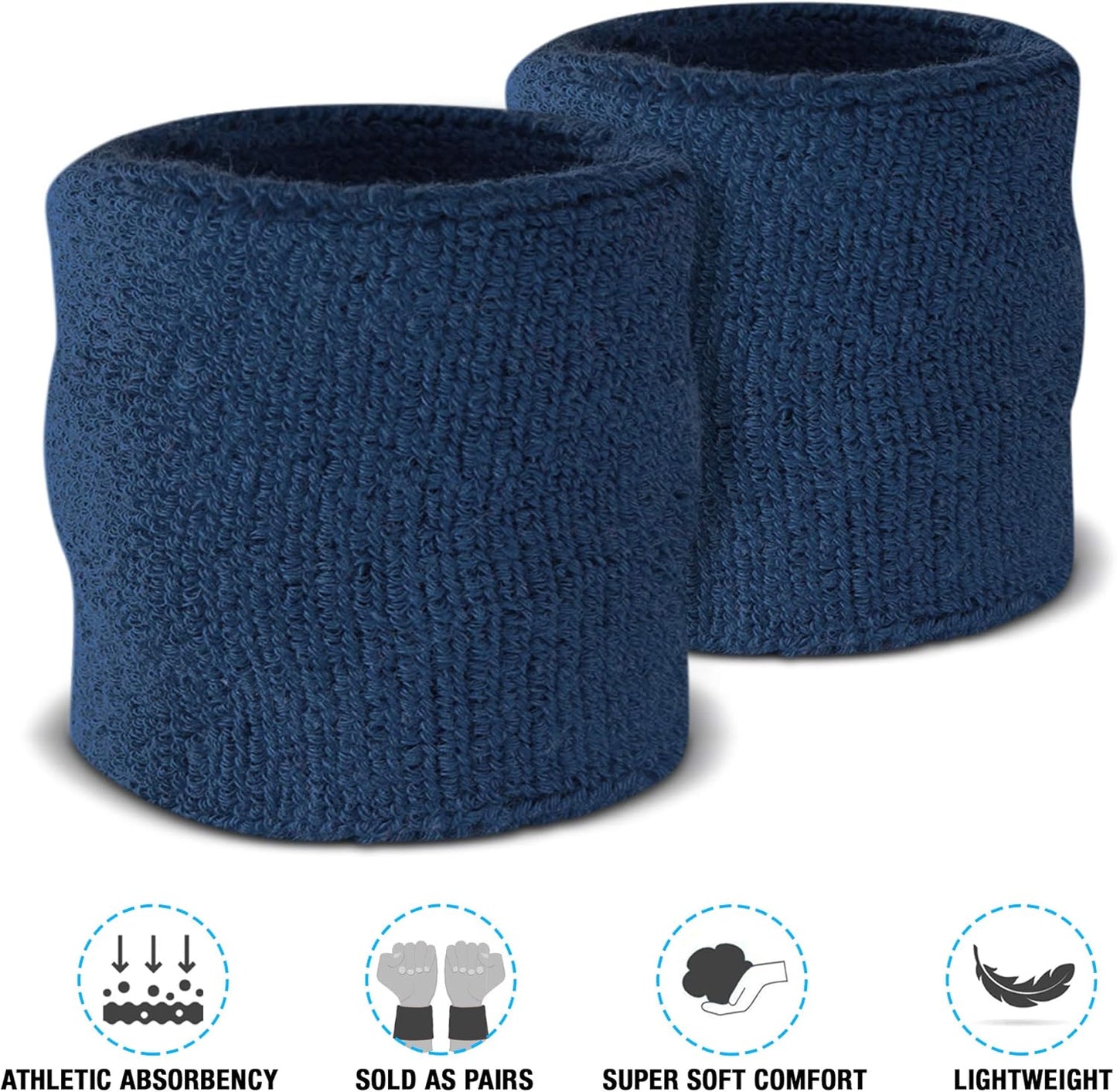 Suddora Wrist Sweatbands, Absorbent and Breathable Thick Cotton Bands for Working Out, Gymnastics, Basketball, Tennis, and Football, Multiuse Wristbands for Costumes and Cosplay