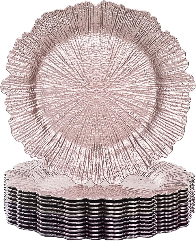 MAONAME Pink Charger Plates Set of 12, Reef Plate Chargers for Dinner Plate, Plastic Table Charger Plates for Wedding Bulk, Party