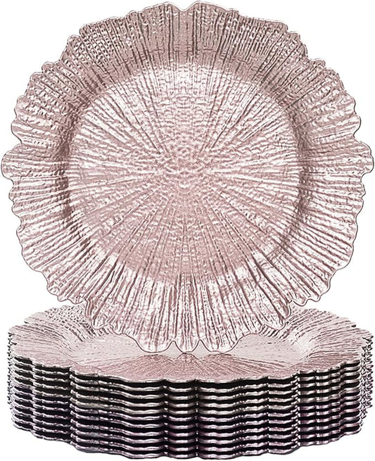 MAONAME Pink Charger Plates Set of 12, Reef Plate Chargers for Dinner Plate, Plastic Table Charger Plates for Wedding Bulk, Party