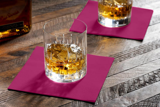 Disposable Fuschsia Cocktail Napkins Paper - 4" x 4" High-End Linen-Like Beverage Party Square Paper Napkin Pack for Bar, Cafe, Restaurant, Christmas, Birthday, Wedding, Baby Shower - 100 Count