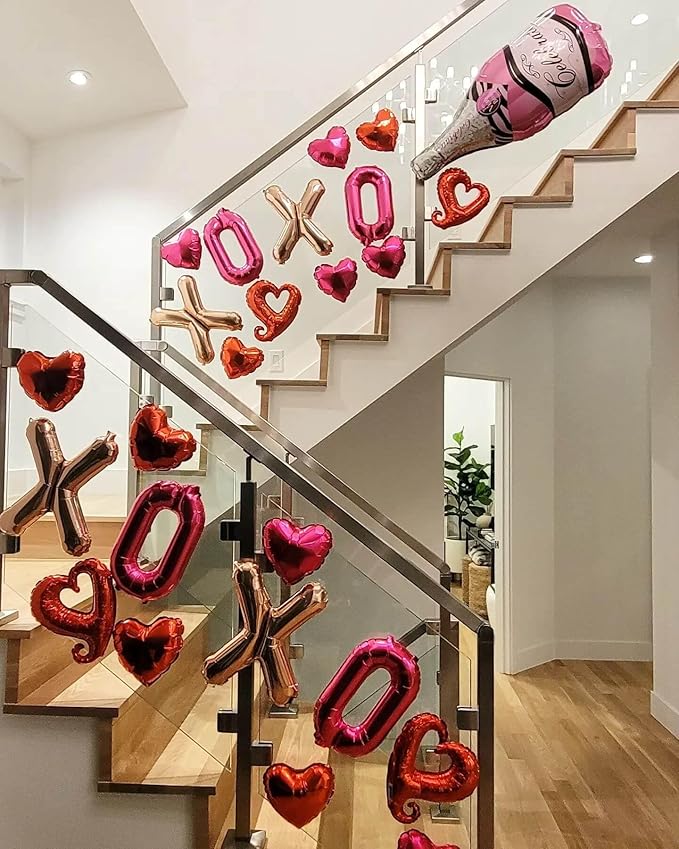 6 Pcs Red Heart Shaped Balloons Red Letters XOXO Valentine Day Balloons for Valentines Day Derations Bridal Shower Wedding Party Decorations