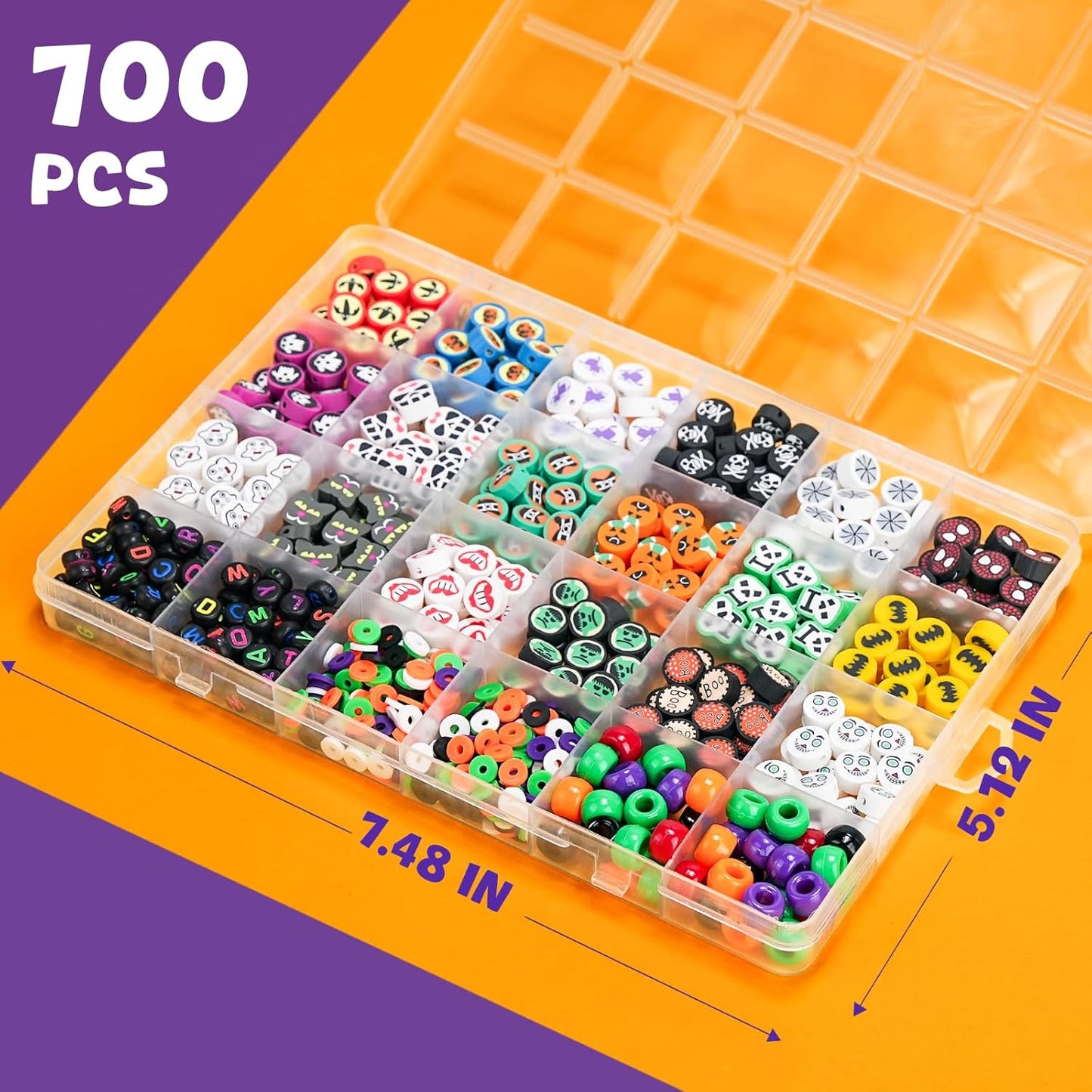 Gionlion 700 Pcs Halloween Polymer Clay Beads Bracelet Making Kit, Pumpkins Skulls Ghosts Spiders Bats Pony Letter Beads for Halloween Party Favors, Toys Gifts for 4+ Year Old Kids