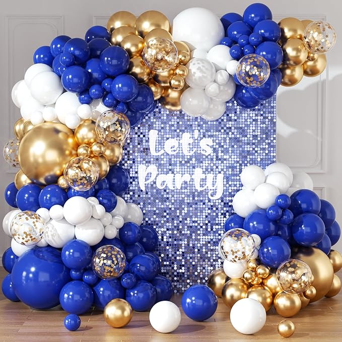 Royal Blue and Gold Balloons Arch Garland Kit 164pcs Different Sizes Balloon 5 10 12 18 with Gold Confetti Balloon for Anniversary Wedding New Year Birthday Party Decorations