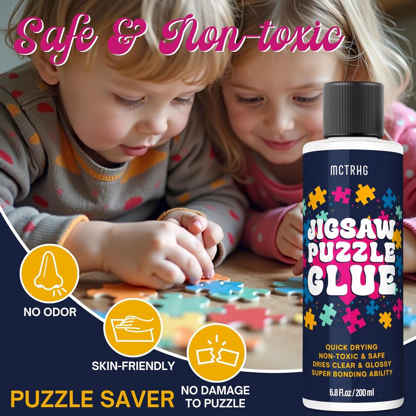 Jigsaw Puzzle Glue Clear, 200ML Puzzle Frame Kit for Adults with Applicators, Easily Preserves Finished Puzzles, Non-Toxic, Quick-Dry & Water-Based Anime Puzzle Saver for 3000/4500/5000 Pieces