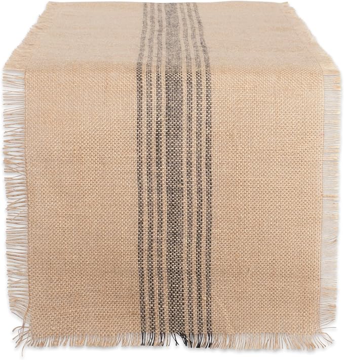 DII Jute Burlap Collection Kitchen Tabletop, Table Runner, 14x108, Middle Stripe Gray