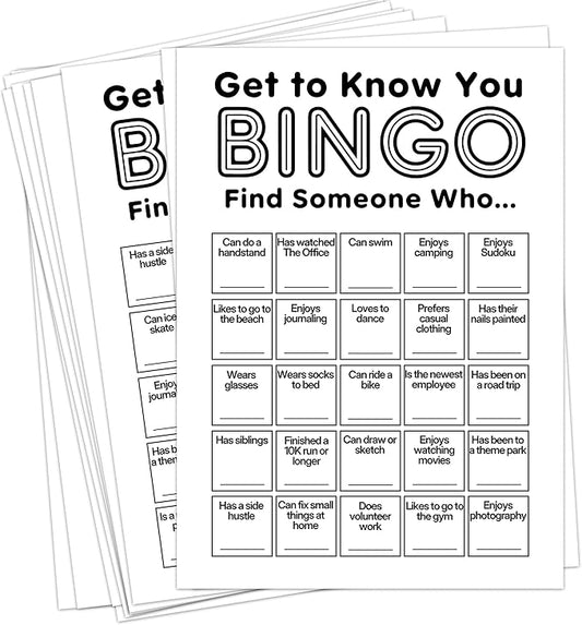 Sahjzk Office Bingo Cards, 25 Unique Randomized 5x7 Sheets, Get to Know You Bingo Game for Adults, Ice Breaker Office Party Games, Team Building Games for Work, High Replay Value - A01