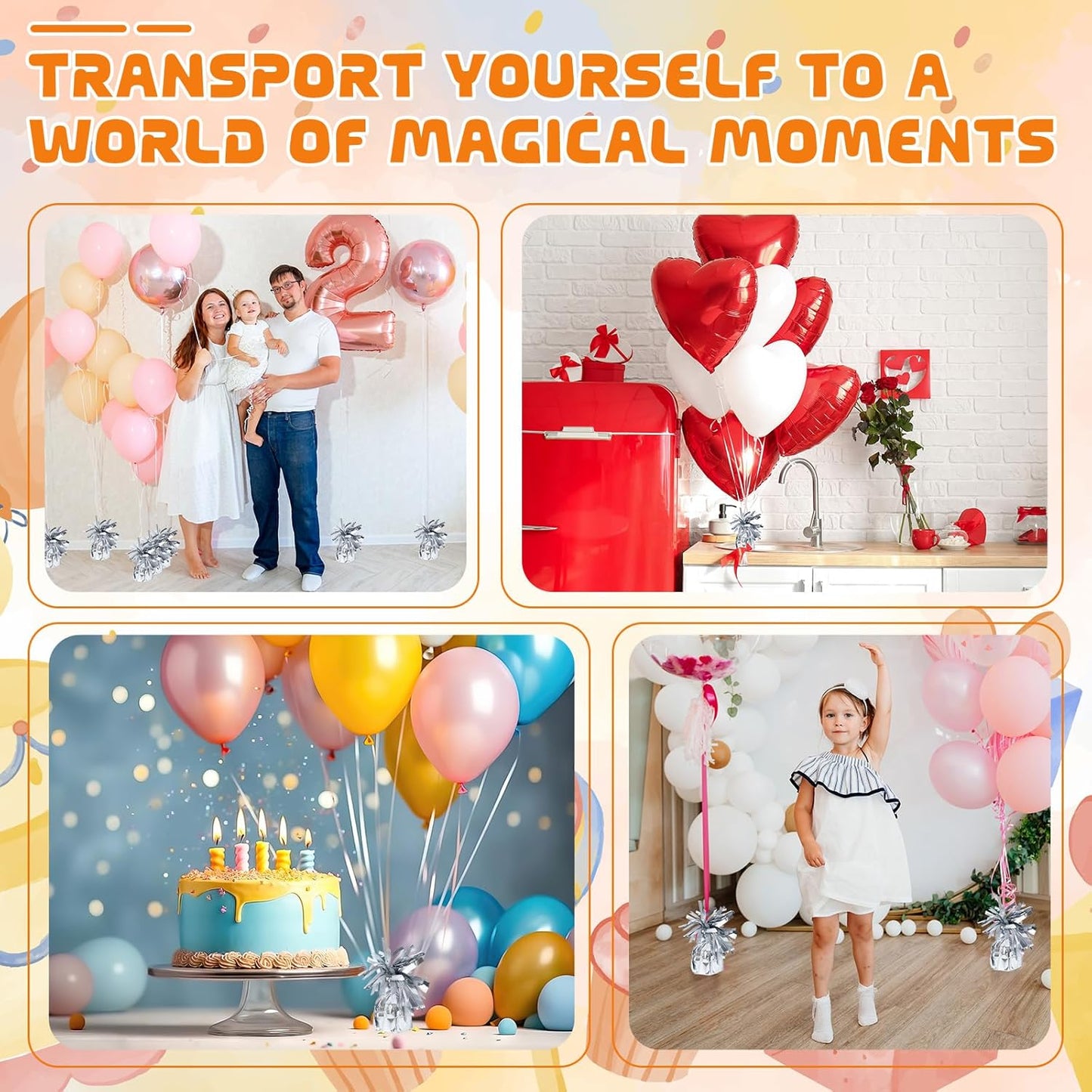 16 Pack Silver Balloon Weights Metallic Holder Anchors Balloon Holder Weights for for Birthday 2025 Graduation Party Christmas Wedding Celebration Decoration (Silver)