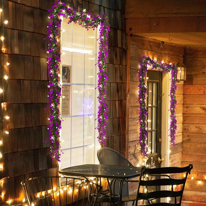 RECUTMS Artificial Garland Greenery Hanging Spring Lighted Garland Artificial Vine Plants Spring Eucalyptus Vine with Lights for Indoor Outdoor Home Wedding Mantel Party Kitchen Decor(Fuchsia)