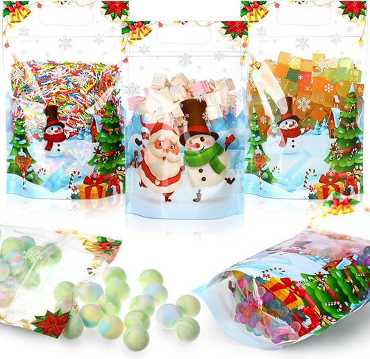 Blosssound 50 Pcs Christmas Goodie Bag Xmas Gift Bags Plastic Snowman Candy Pouches Merry Christmas Favor Pouches with Handle for Xmas Holiday Party Candy Guests Gift Wrapping Supplies Decor(Snowman)