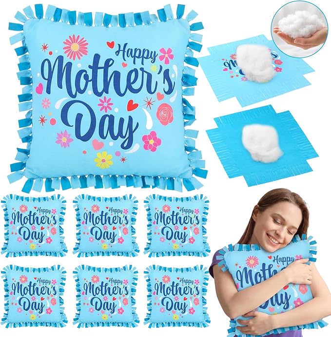 Mindsoft 6 Sets Mother's Day DIY Pillow Craft Kits – Cute Floral Tied Pillows with Happy Mother's Day Design, Handmade Gifts for Mom, Craft Activities, Home Decoration & Party Decor Favors