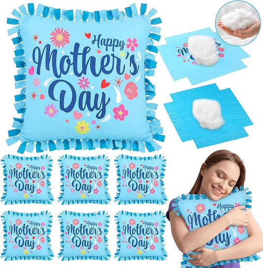 Mindsoft 6 Sets Mother's Day DIY Pillow Craft Kits – Cute Floral Tied Pillows with Happy Mother's Day Design, Handmade Gifts for Mom, Craft Activities, Home Decoration & Party Decor Favors