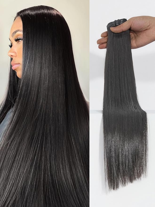 LUVME Silky Straight Seamless Clip in Hair Extensions 110g, 16 Inch Natural Black, 100% Real Remy Human Hair, Soft Full Volume, Easy Clip Ins for Daily Wear, Work, Parties & Weddings