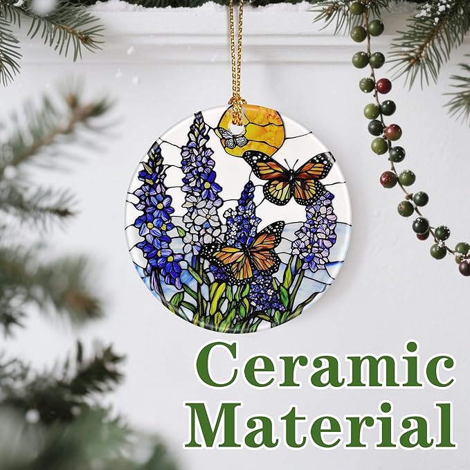 Butterfly & Lavender Ornament, Christmas Ornament – Christmas Tree Decor, Holiday Decoration, Stocking Stuffer, Festive Gift Idea, Gifts for Flower Lover, Butterfly Lover, and Friends