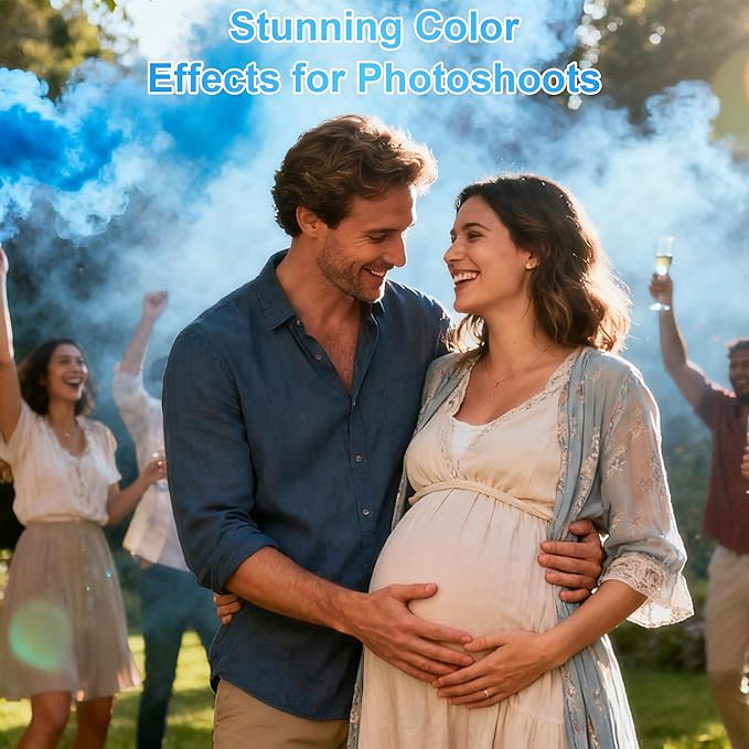 4 Pack Gender Reveal Smoke Bombs, Powder Spray Blue Color Blasters for Baby Boy Reveal Party Baby Shower Decorations Outdoor Reveal Cannon, Long Lasting 14s Thick Smoke for Photos & Videos